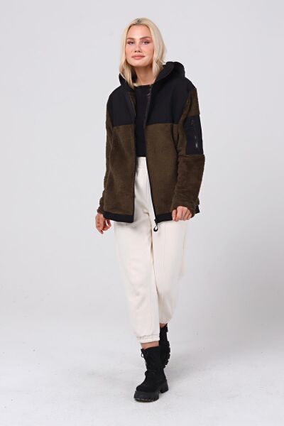 North Trace Gecko Kapüşonlu Kadın Welsoft Polar HAKİ - XL