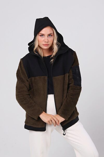 North Trace Gecko Kapüşonlu Kadın Welsoft Polar HAKİ - XL