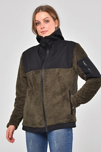 North Trace Gecko Kapüşonlu Kadın Welsoft Polar HAKİ - XL