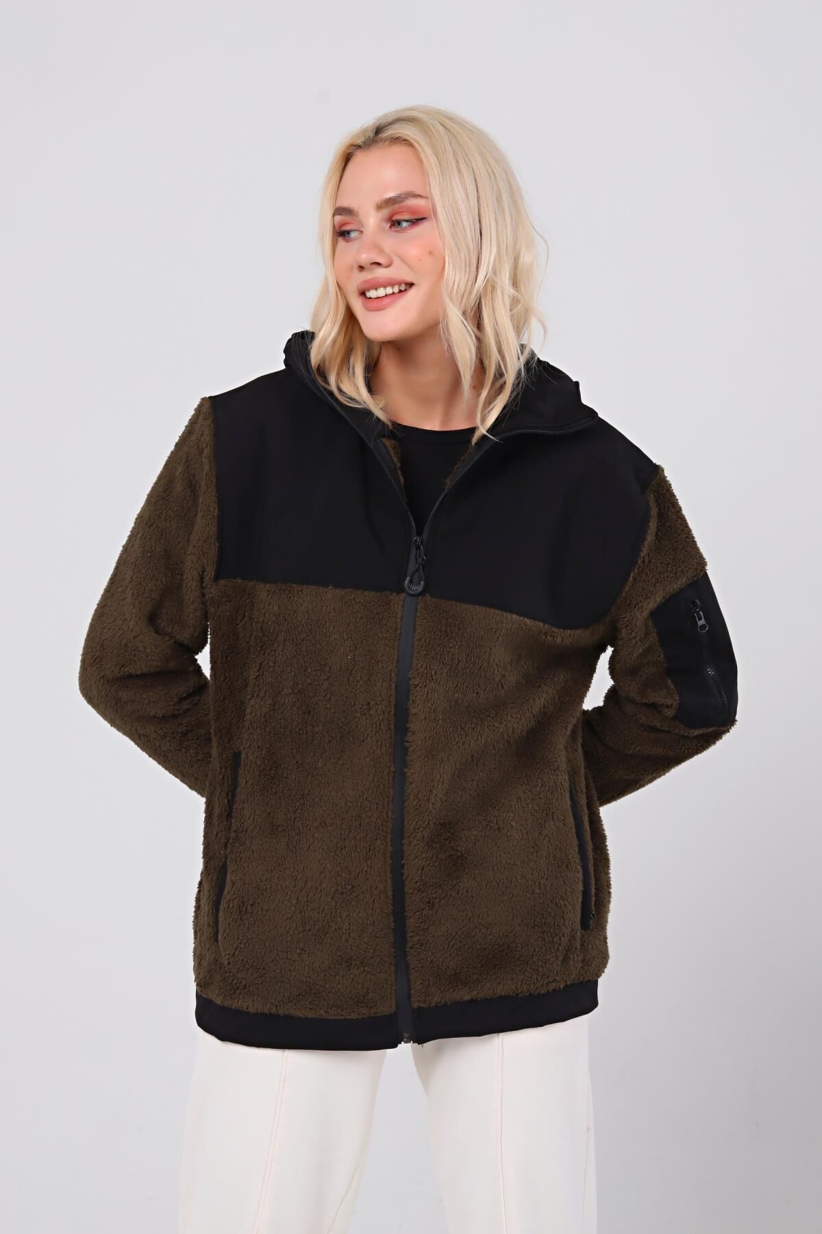 North Trace Gecko Kapüşonlu Kadın Welsoft Polar HAKİ - 2XL