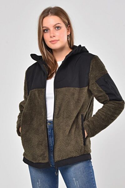 North Trace Gecko Kapüşonlu Kadın Welsoft Polar HAKİ - 2XL