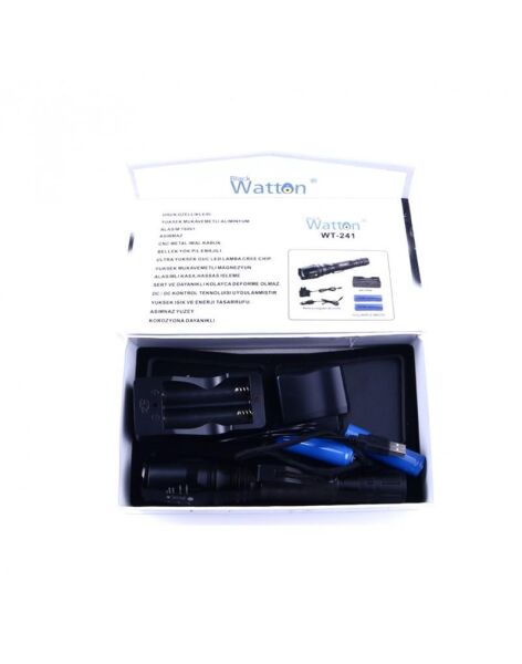 Black Watton Profesyonel TX6 Şarjlı Zoomlu El Feneri