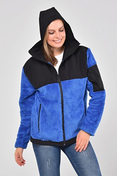 North Trace Gecko Kapüşonlu Kadın Welsoft Polar Saks Mavi - 2XL