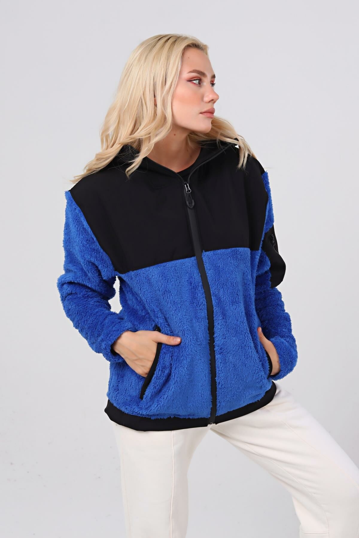 North Trace Gecko Kapüşonlu Kadın Welsoft Polar Saks Mavi - XL