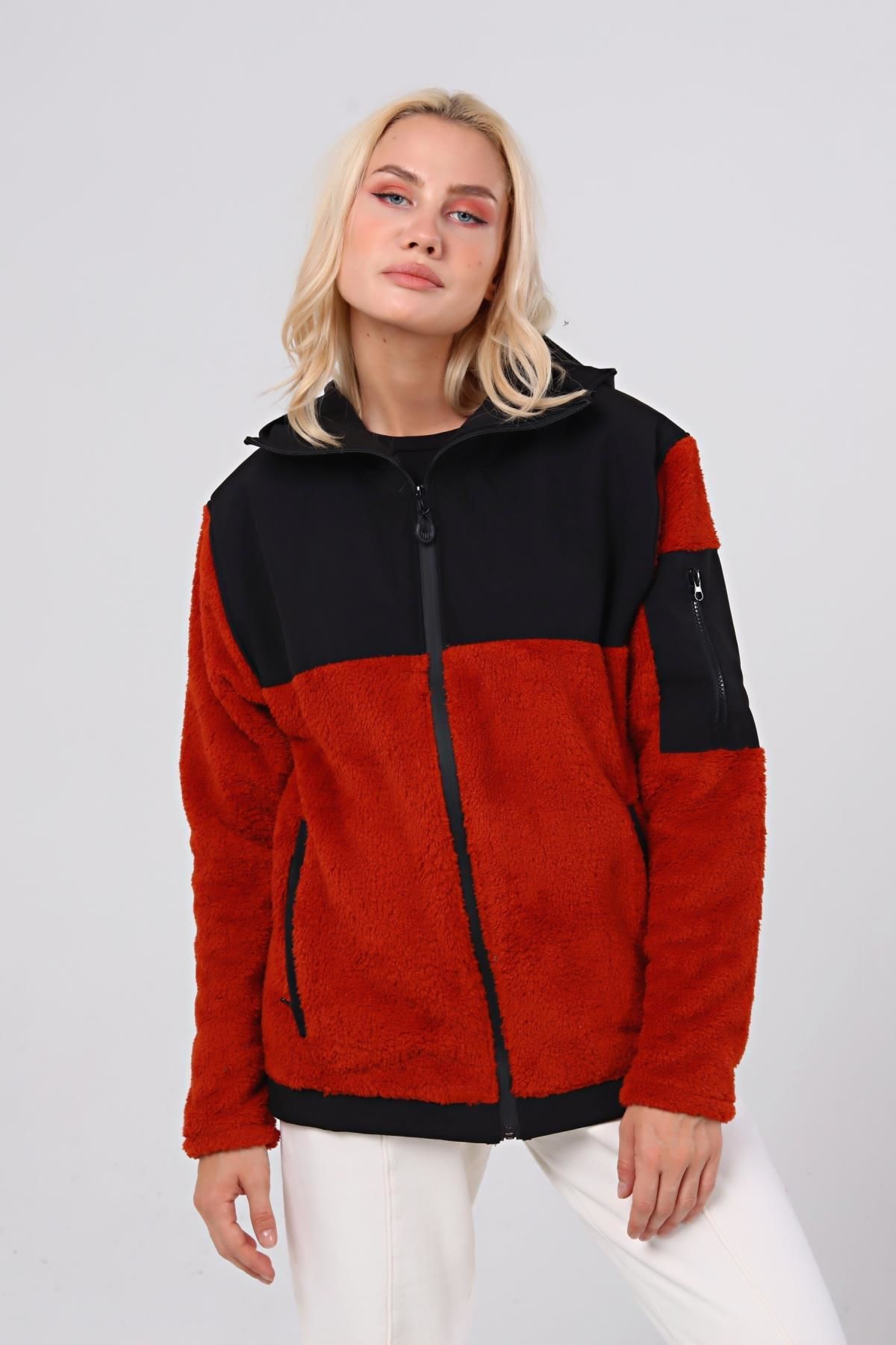 North Trace Gecko Kapüşonlu Kadın Welsoft Polar Kiremit - 2XL