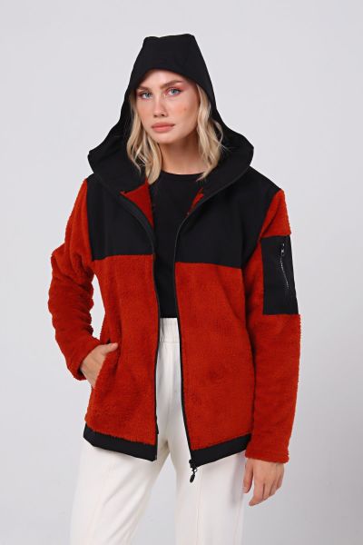 North Trace Gecko Kapüşonlu Kadın Welsoft Polar Kiremit - 2XL