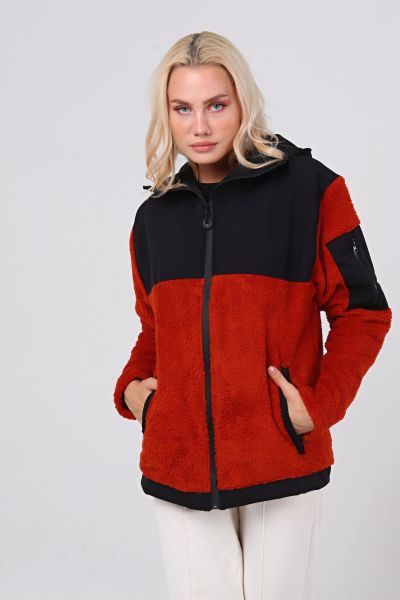 North Trace Gecko Kapüşonlu Kadın Welsoft Polar Kiremit - 2XL