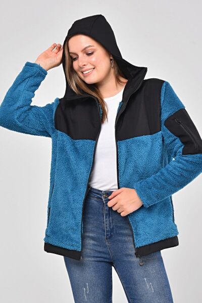 North Trace Gecko Kapüşonlu Kadın Welsoft Polar Petrol Mavisi - 2XL