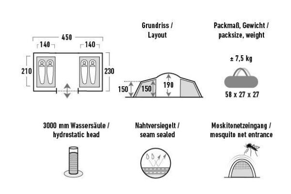 High Peak Como 4 Kişilik Kamuflaj Desenli Çadır Füme/Gri
