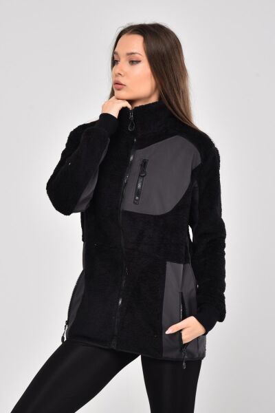 North Trace Gecko Tam Fermuarlı Kadın Welsoft Polar SİYAH - XL