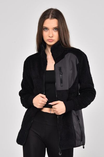 North Trace Gecko Tam Fermuarlı Kadın Welsoft Polar SİYAH - XL