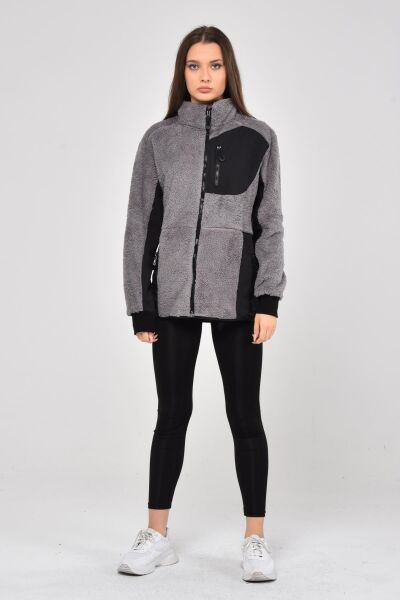 North Trace Gecko Tam Fermuarlı Kadın Welsoft Polar Füme - XL