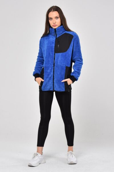 North Trace Gecko Tam Fermuarlı Kadın Welsoft Polar Saks Mavi - 2XL