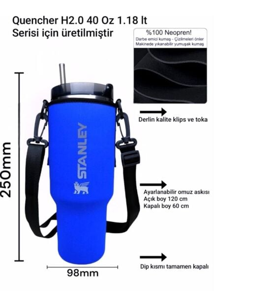 Stanley Neopren Termos Kılıfı ve Omuz Askısı 1.18 Lt Quencher Pipetli MAVİ