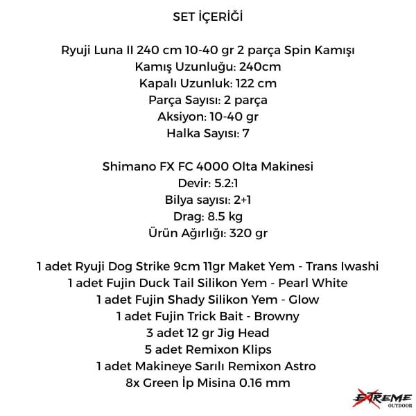 Shimano Fx 4000 Ryuji Luna II 240 cm 10-40 Gr Spin Olta Seti