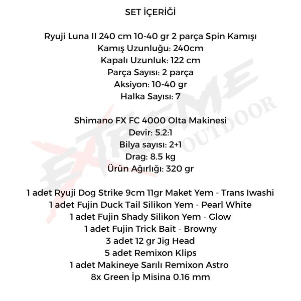 Shimano Fx 4000 Ryuji Luna II 240 cm 10-40 Gr Spin Olta Seti