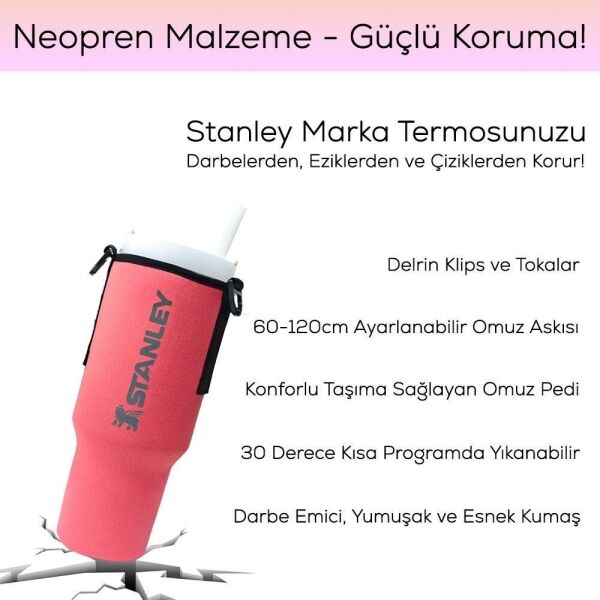 Stanley Neopren Termos Kılıfı ve Omuz Askısı 1.18 Lt Quencher Pipetli Mercan Pembe