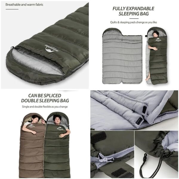 Naturehike U350 Zarf Tarzı Kapüşonlu Uyku Tulumu -13°C KAHVERENGİ - Left