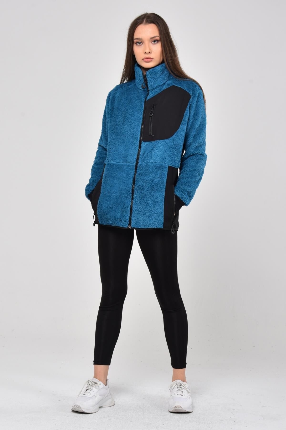 North Trace Gecko Tam Fermuarlı Kadın Welsoft Polar Petrol Mavisi - 2XL