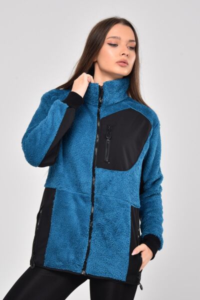 North Trace Gecko Tam Fermuarlı Kadın Welsoft Polar Petrol Mavisi - 2XL