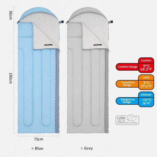 Naturehike L250 Zarf Tarzı Kapüşonlu Uyku Tulumu -10°C MAVİ - Left