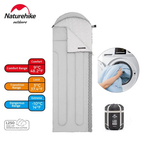 Naturehike L250 Zarf Tarzı Kapüşonlu Uyku Tulumu -10°C GRİ - Left
