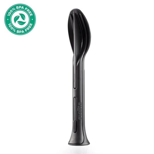 Evolite Combo 3IN1 Portatif Çatal Kaşık Bıçak Seti SİYAH
