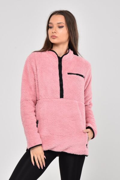 North Trace Gecko Yarım Fermuarlı Kadın Welsoft Polar PEMBE - XL