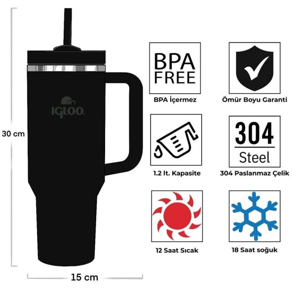 İgloo Stadler Thermo-Mug 1.2 Litre Pipetli Termos Bardak SİYAH
