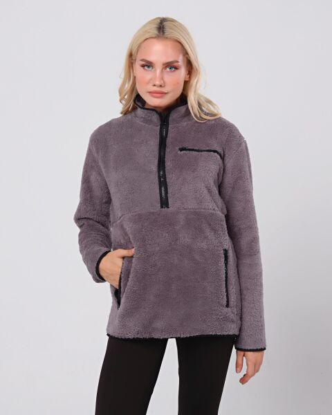 North Trace Gecko Yarım Fermuarlı Kadın Welsoft Polar Füme - XL