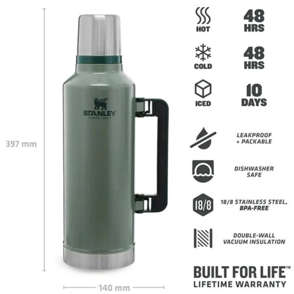Stanley Klasik Vakumlu Paslanmaz Çelik Termos 2.3 Lt YEŞİL