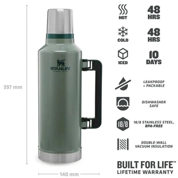 Stanley Klasik Vakumlu Paslanmaz Çelik Termos 2.3 Lt YEŞİL