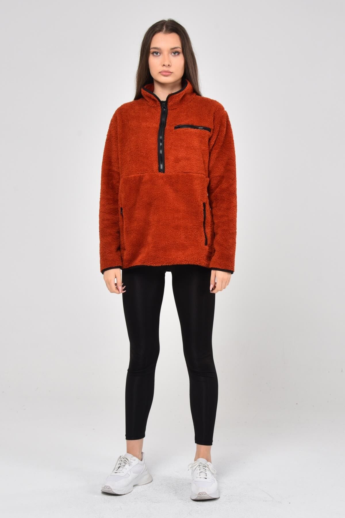 North Trace Gecko Yarım Fermuarlı Kadın Welsoft Polar Kiremit - XL