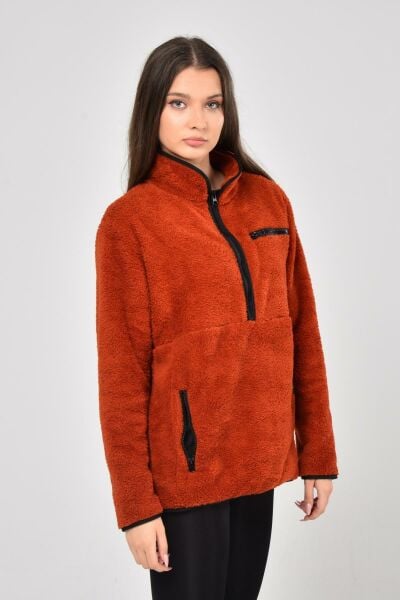 North Trace Gecko Yarım Fermuarlı Kadın Welsoft Polar Kiremit - XL