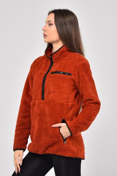 North Trace Gecko Yarım Fermuarlı Kadın Welsoft Polar Kiremit - XL