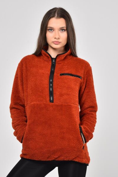 North Trace Gecko Yarım Fermuarlı Kadın Welsoft Polar Kiremit - XL