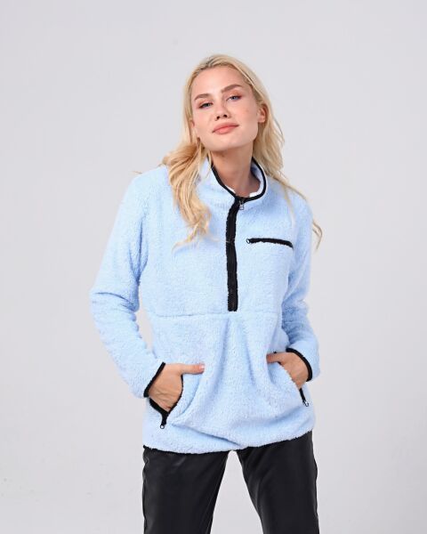 North Trace Gecko Yarım Fermuarlı Kadın Welsoft Polar Buz Mavisi - S