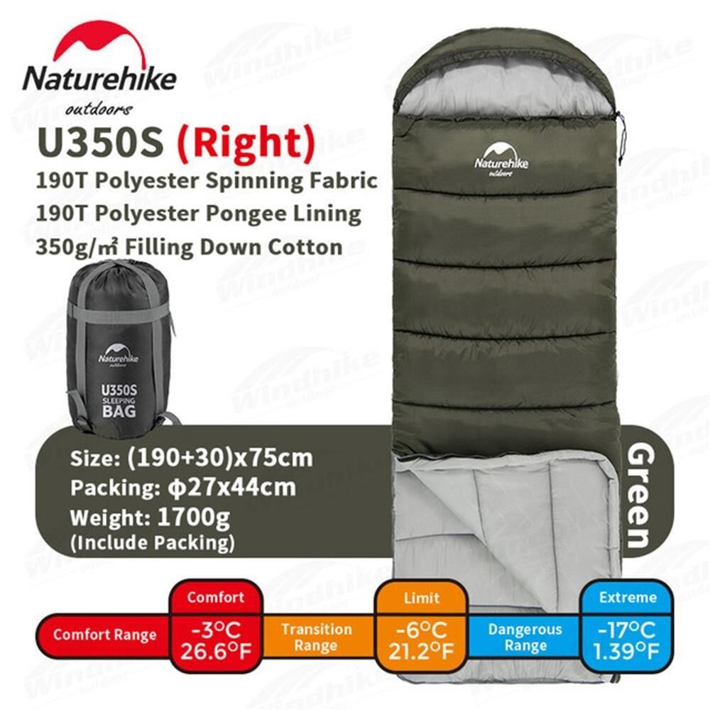 Naturehike U350S Zarf Tarzı Kapüşonlu Uyku Tulumu -17°C HAKİ - Right