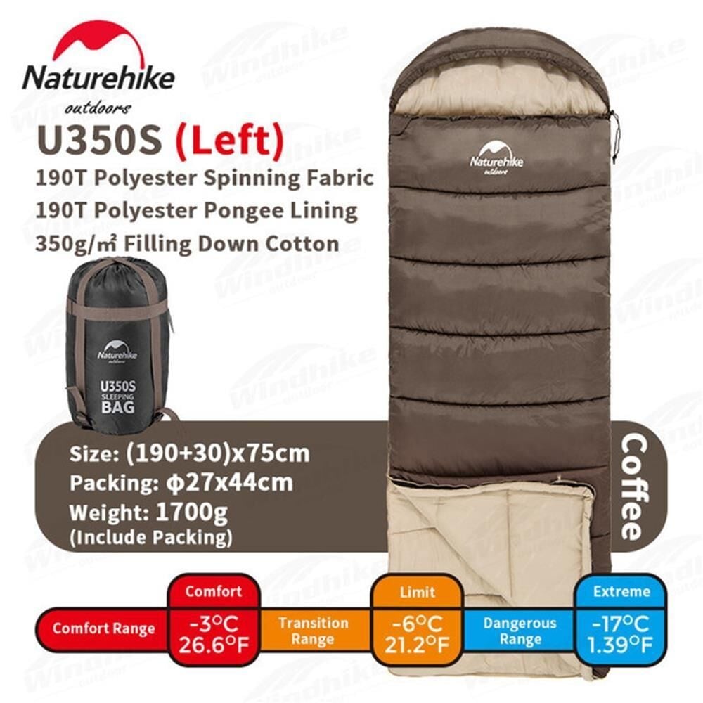 Naturehike U350S Zarf Tarzı Kapüşonlu Uyku Tulumu -17°C KAHVERENGİ - Left