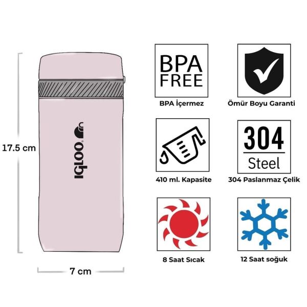 İgloo Squid Termos 410 ML PEMBE
