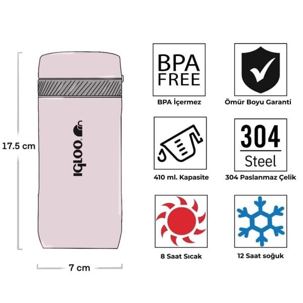 İgloo Squid Termos 410 ML PEMBE