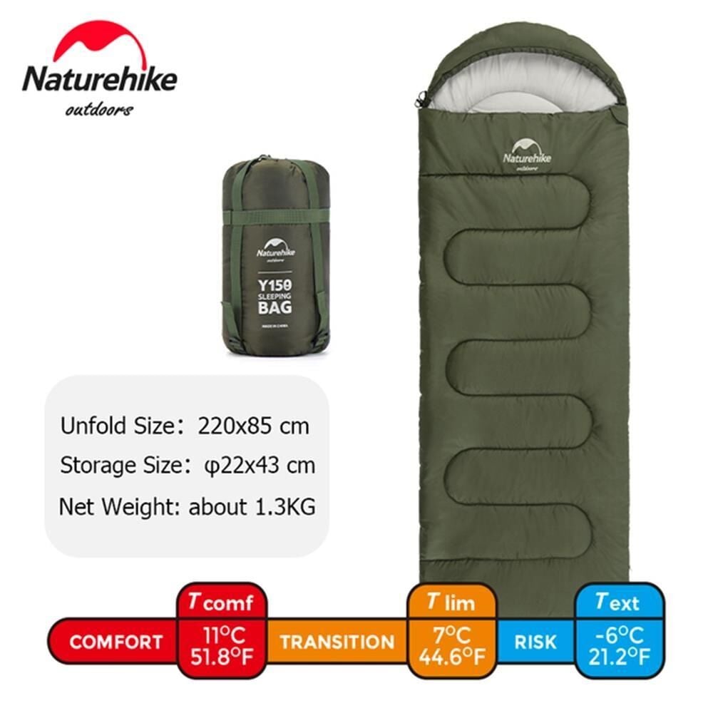 Naturehike Y150L Zarf Tarzı Kapüşonlu Pamuklu Uyku Tulumu -6°C YEŞİL - Left