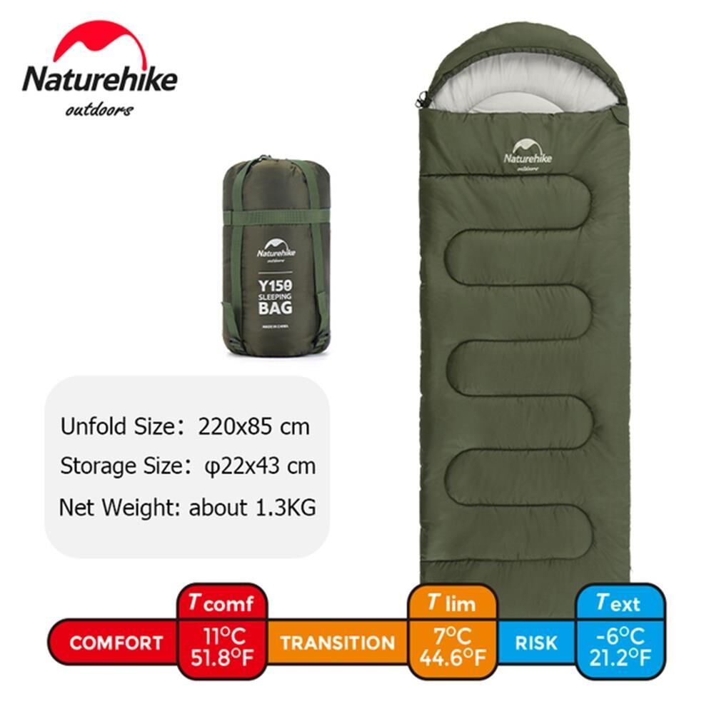 Naturehike Y150L Zarf Tarzı Kapüşonlu Pamuklu Uyku Tulumu -6°C YEŞİL - Right
