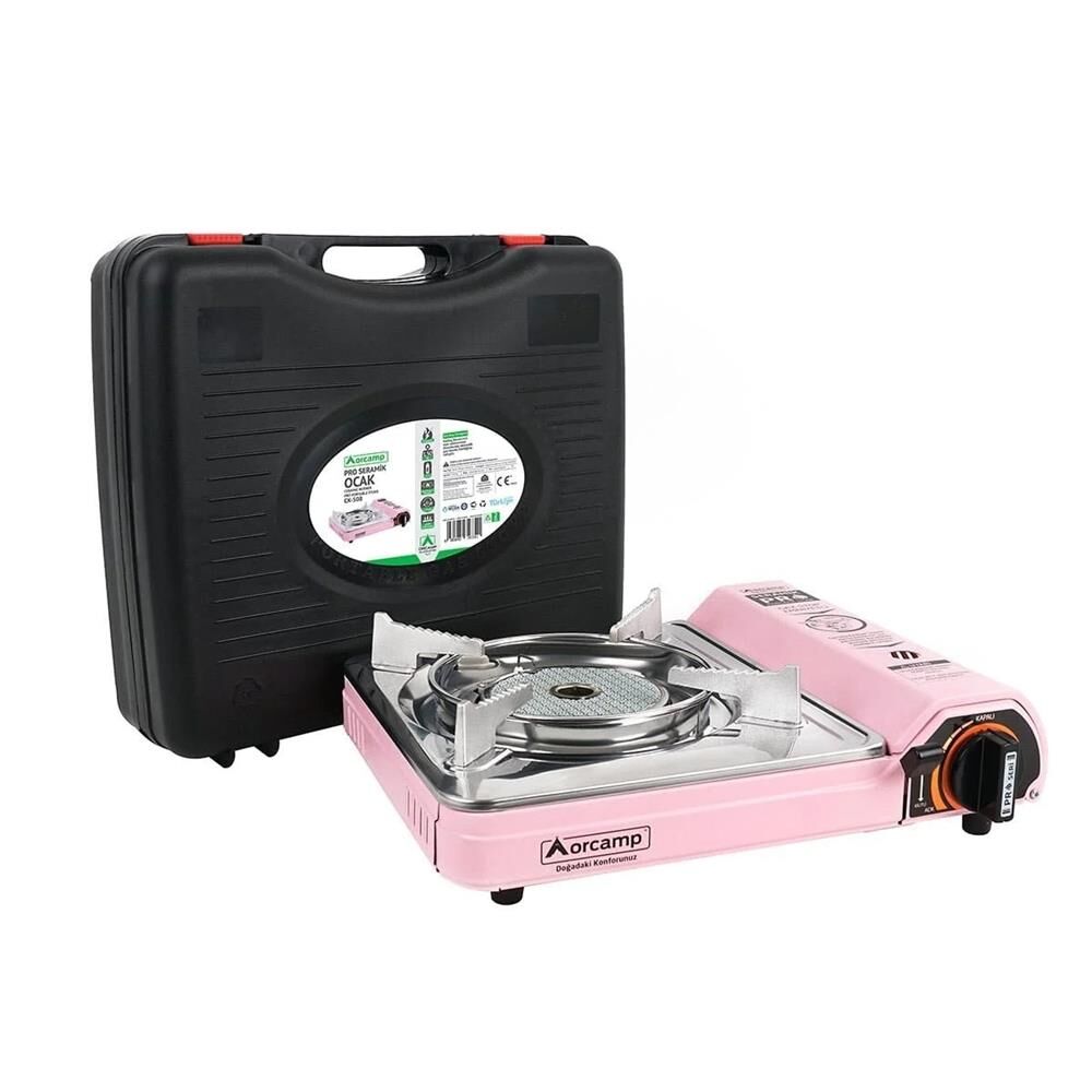 Orcamp Seramik Pro Portatif Ocak (Gaz Stop Emniyetli) PEMBE