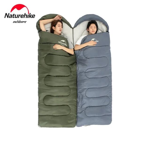 Naturehike Y150L Zarf Tarzı Kapüşonlu Pamuklu Uyku Tulumu -6°C MAVİ - Left