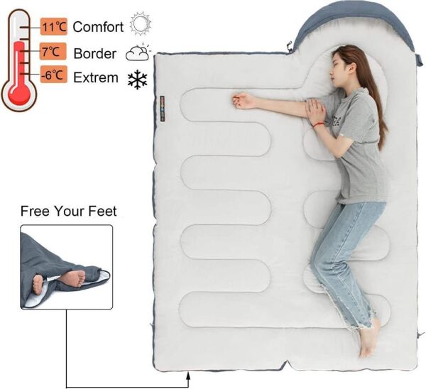 Naturehike Y150L Zarf Tarzı Kapüşonlu Pamuklu Uyku Tulumu -6°C MAVİ - Left