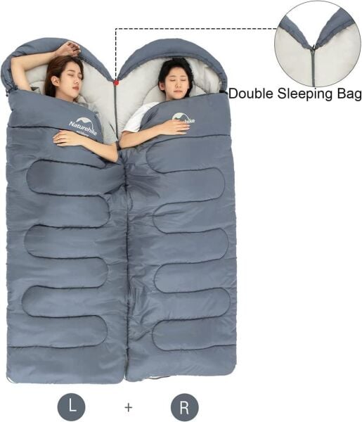 Naturehike Y150L Zarf Tarzı Kapüşonlu Pamuklu Uyku Tulumu -6°C MAVİ - Right