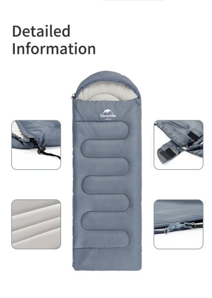 Naturehike Y150L Zarf Tarzı Kapüşonlu Pamuklu Uyku Tulumu -6°C MAVİ - Right